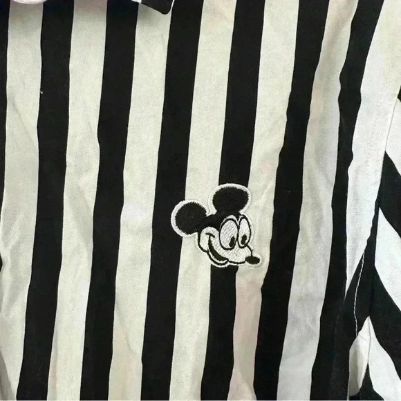 Disney X Forever 21 Mickey Mouse Shirt Slim Fit Stripe Long‎ Sleeve Large Mens - Picture 2 of 10